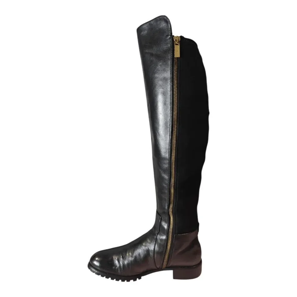 MICHAEL KORS Bryce Black Panel Leather Over The Knee Boot Size 8.5M